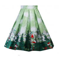 Retro Cotton Floral Print Pleated Skirt High Waist (1) TL